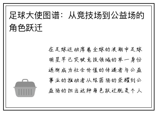 足球大使图谱：从竞技场到公益场的角色跃迁